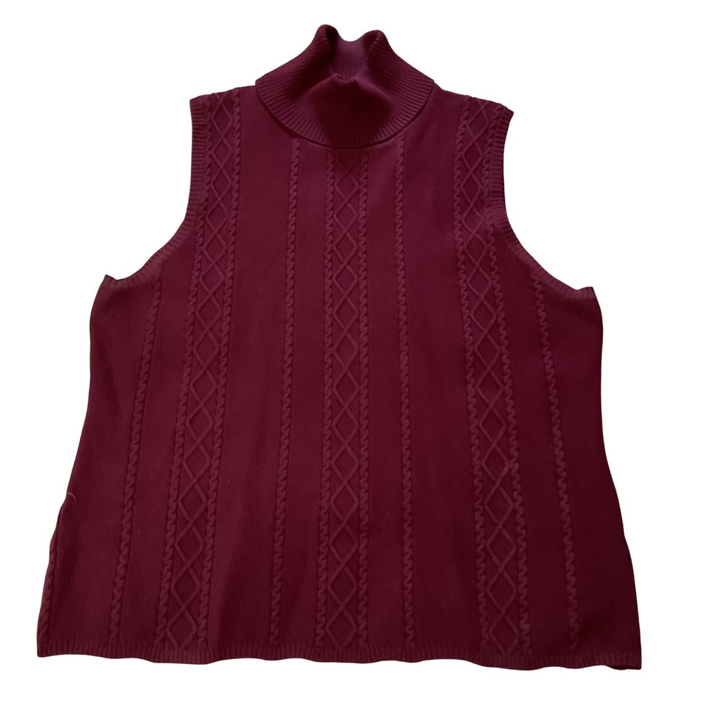 Grace Elements Burgundy Cable Knit Sleeveless Turtleneck Top XL